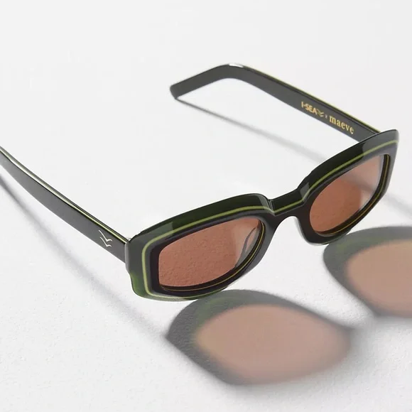 Maeve Anthropologie Curved Rectangular Colorblock Polarized Sunglasses - Picture 2 of 3